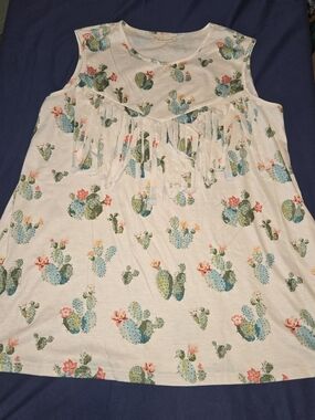 Colorful Lightweight Southwest Cactus Fringe Tank Womens XL‎